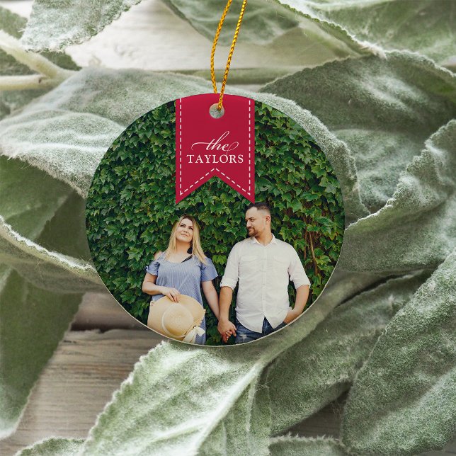 Red Ribbon | Holiday Photo Ceramic Tree Decoration (Creator Uploaded)