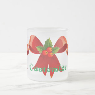 Red Ribbon Holly Thunder_Cove Frosted Glass Coffee Mug