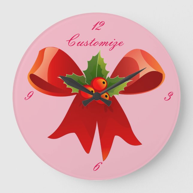 Red Ribbon Holly  Thunder_Cove Large Clock (Front)