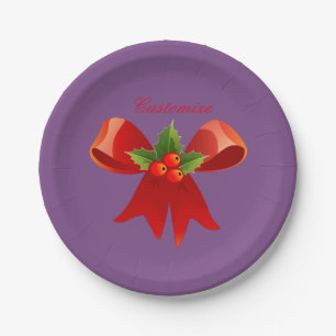 Red Ribbon Holly Thunder_Cove Paper Plate