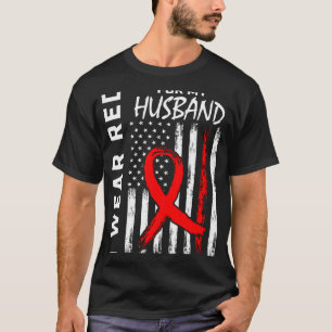 Red Ribbon Husband Heart Disease Awareness America T-Shirt