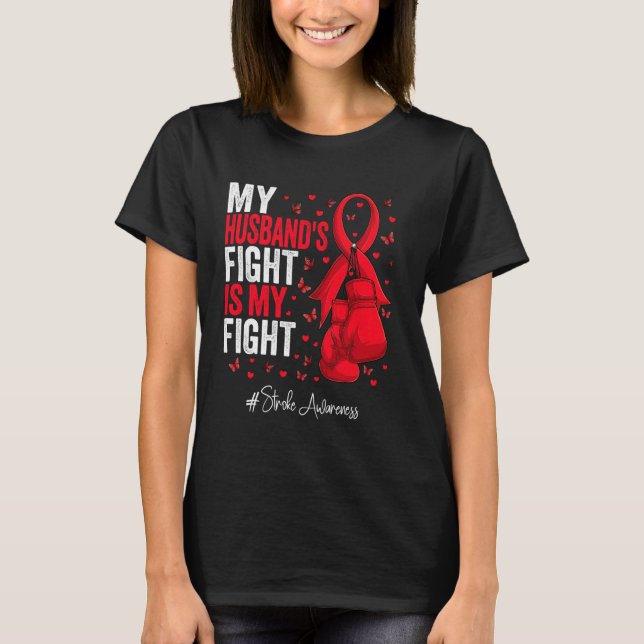 Red Ribbon Husband Stroke Awareness T-Shirt (Front)