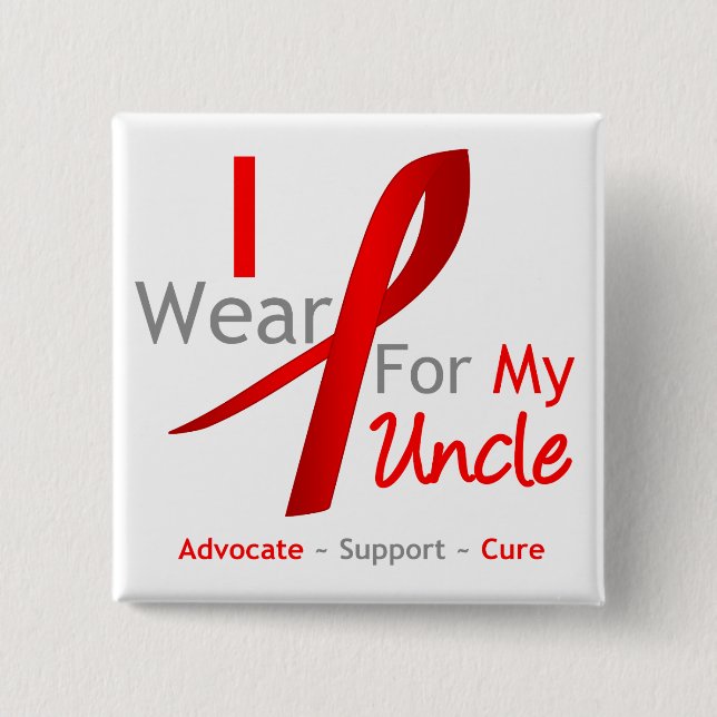 Red Ribbon I Wear Red For My Uncle 15 Cm Square Badge (Front)