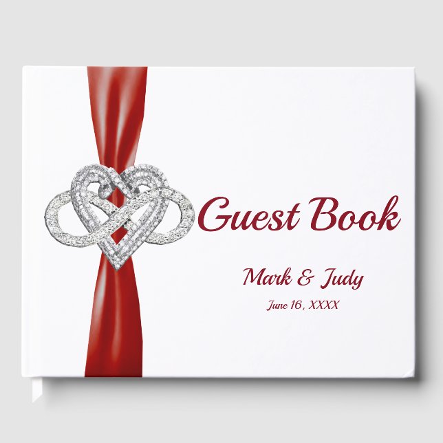 Red Ribbon Infinity Heart Wedding Guestbook (Front)
