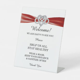 Red Ribbon Infinity Heart Wedding Safety  Pedestal Sign