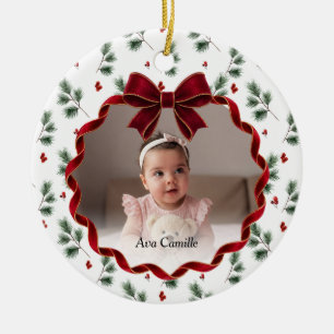 Red Ribbon Kid Photo Christmas Tree Ornament