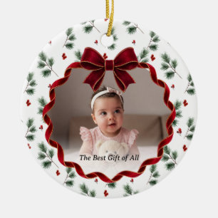Red Ribbon Kid Photo Christmas Tree Ornament