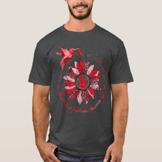 Red Ribbon Leopard Sunflower Marfan Syndrome Aware T-Shirt