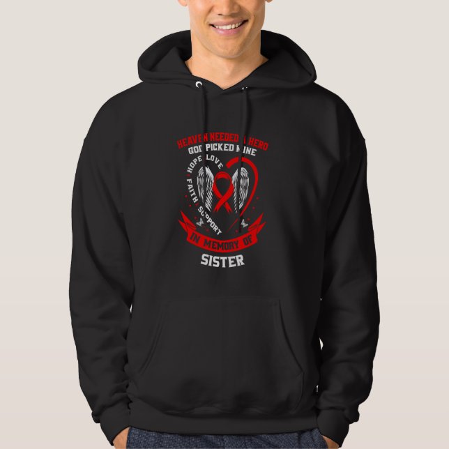 Red Ribbon Loss of Sister Heart Disease Awareness  Hoodie (Front)