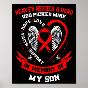 Red Ribbon Loss Of Son Heart Disease Awareness Pro Poster