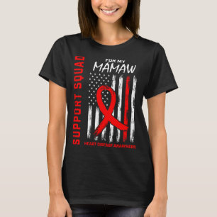 Red Ribbon Mamaw Heart Disease Awareness Flag Back T-Shirt