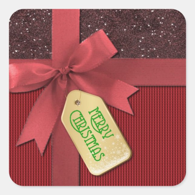 Red Ribbon Merry Christmas Gift Stickers (Front)