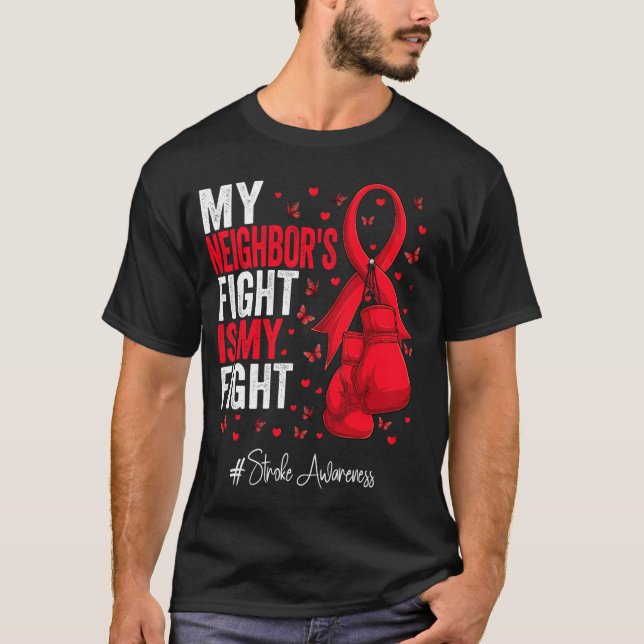 Red Ribbon Neighbour Stroke Awareness T-Shirt (Front)