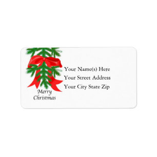 Red Ribbon on Pine Bough Address Label