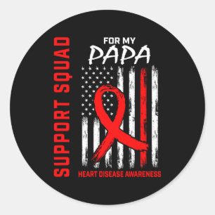 Red Ribbon Papa Heart Disease Awareness Flag Graph Classic Round Sticker