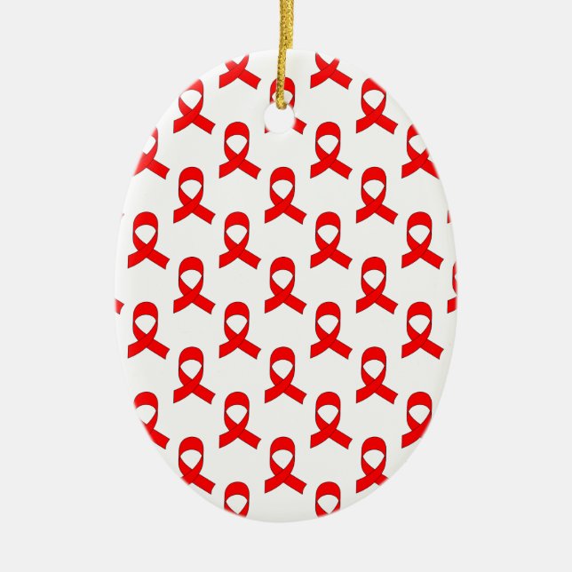 Red Ribbon Pattern Ceramic Tree Decoration (Front)