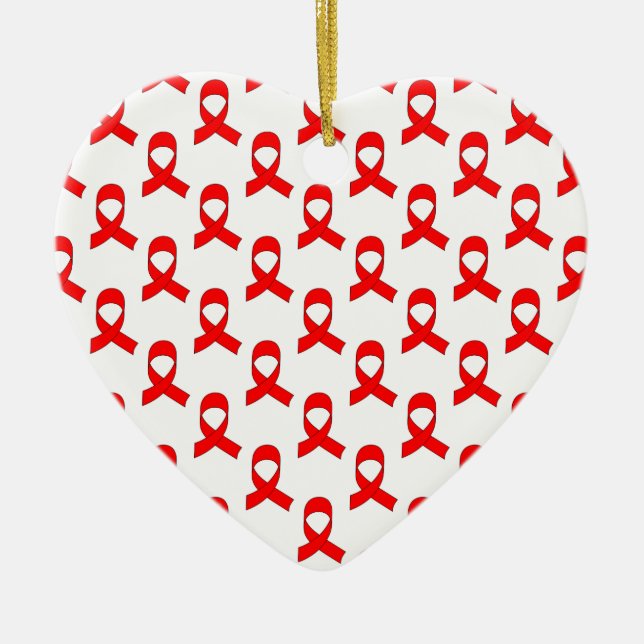 Red Ribbon Pattern Ceramic Tree Decoration (Front)