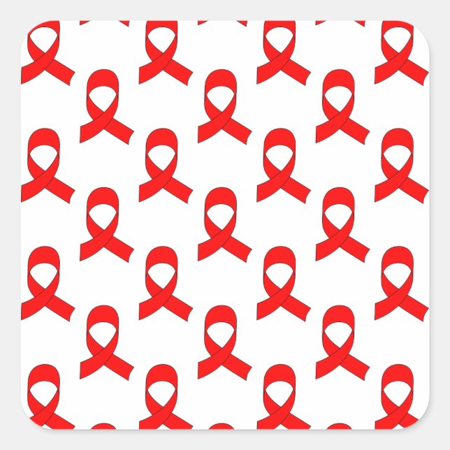 Red Ribbon Pattern Square Sticker (Front)