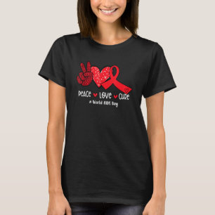 Red Ribbon Peace Love Cure World AIDS Day T-Shirt