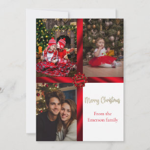 Red Ribbon Personalised Christmas Photo Collage  Holiday Card