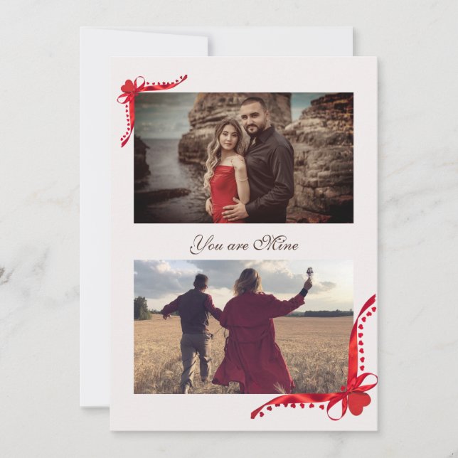 Red Ribbon Photo Frame Holiday Card (Front)