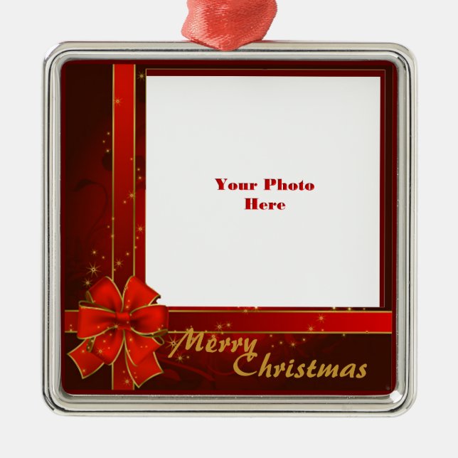 Red Ribbon Photo Frame Metal Tree Decoration (Front)