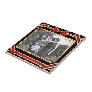 Red Ribbon Photo Template Tile