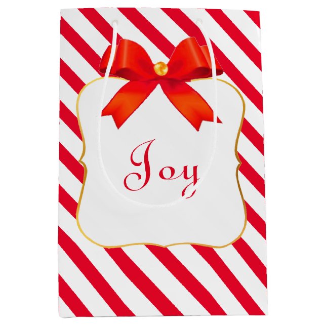 Red Ribbon & Red White Striped Medium Gift Bag (Front)