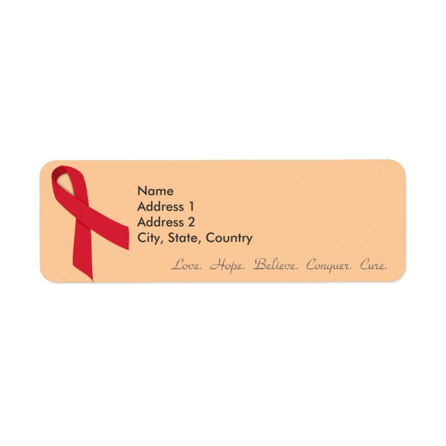 Red Ribbon Return Address Labels for Stroke, AIDS (Front)