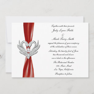 Red Ribbon Silver Swans Invitation