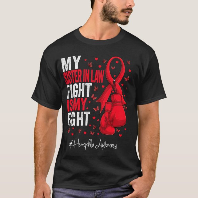 Red Ribbon Sister in law Haemophilia Awareness T-Shirt (Front)