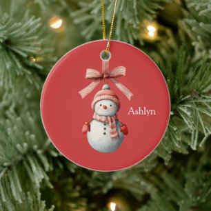 Red Ribbon Snowman Christmas Ceramic Tree Decoration