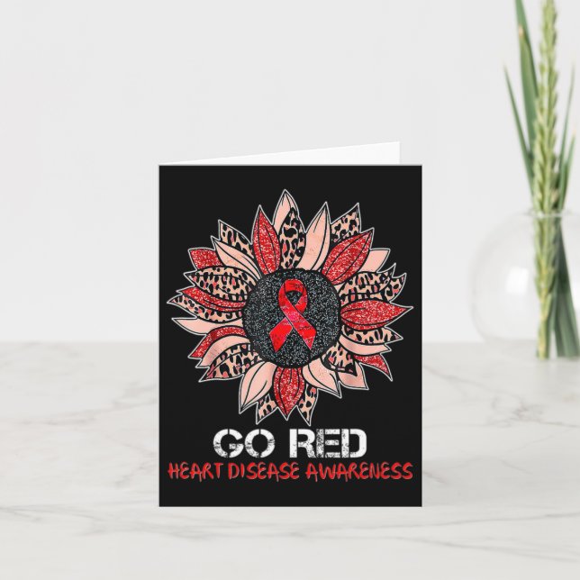 Red Ribbon Sunflower Heart Disease Awareness Month Card (Front)