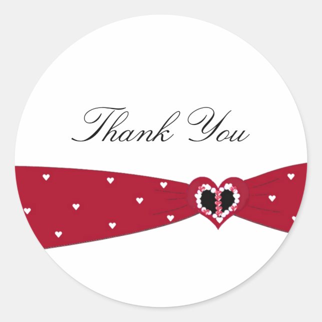 Red Ribbon Thank You Classic Round Sticker (Front)