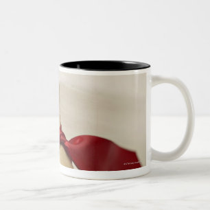 Red Ribbon Tied to Dog Treat Two-Tone Coffee Mug