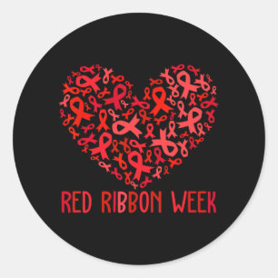 Red Ribbon Week Awareness Heart Ribbon Men Women R Classic Round Sticker