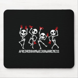 Red Ribbon Week Awareness Skeleton Halloween Women Mouse Mat