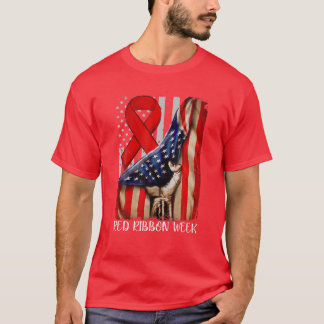 Red Ribbon Week Awareness Vintage American Flag Re T-Shirt