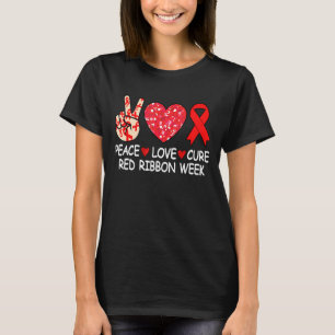 Red Ribbon Week Peace Love Cure Awareness Kids Boy T-Shirt