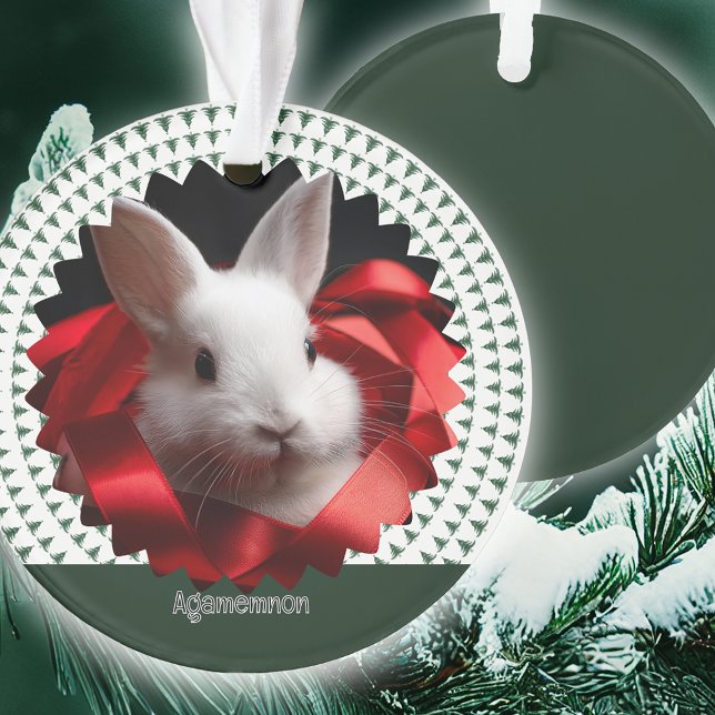 Red ribbon white bunny Christmas Tree Ornament (Creator Uploaded)