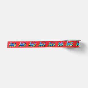 Red Ribbon with Train Locomotive Satin Ribbon