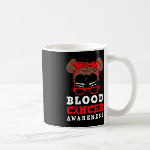Red Ribbon Woman Messy Hair Blood Cancer Awareness Coffee Mug