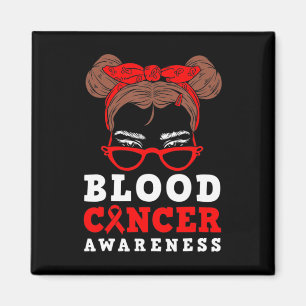 Red Ribbon Woman Messy Hair Blood Cancer Awareness Magnet