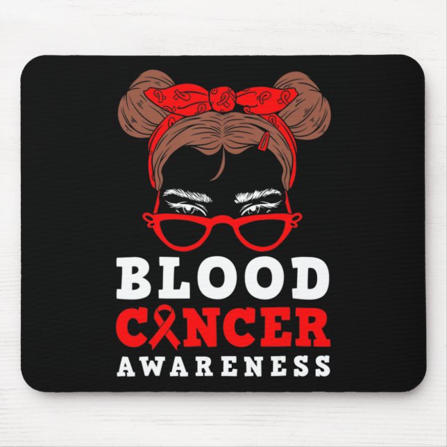 Red Ribbon Woman Messy Hair Blood Cancer Awareness Mouse Mat (Front)