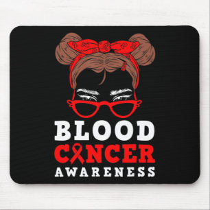 Red Ribbon Woman Messy Hair Blood Cancer Awareness Mouse Mat