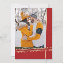 Red Ribbon Wrapped Flat Christmas Photo Card