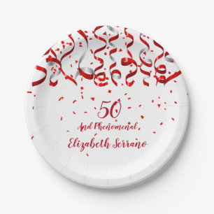 Red Ribbons And Confetti Birthday Party Paper Plate
