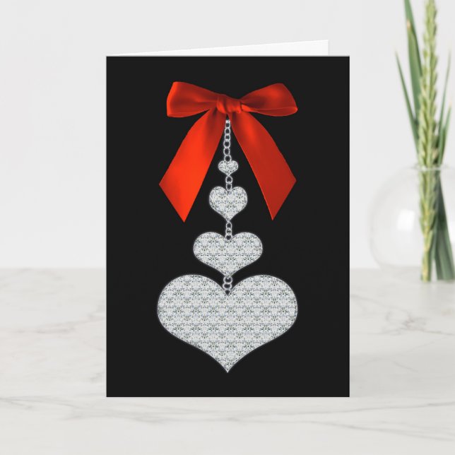 -Red Ribbons and Hearts - Valentine's Day Holiday Card (Front)