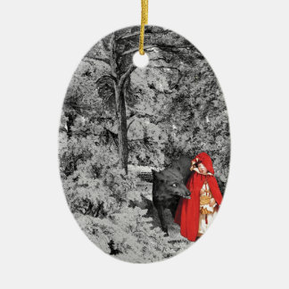 Red Riding Hood and the Wolf (BW) Ceramic Tree Decoration