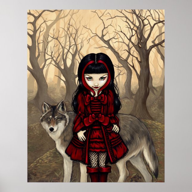 Red Riding Hood in Autumn ART PRINT gothic wolf (Front)